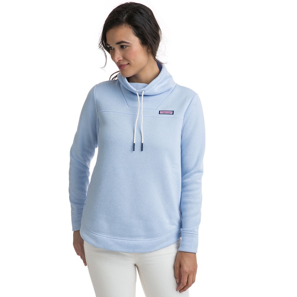 497 Vineyard Vines Shep Funnel Neck Fleece Pullover Blue S Missing Drawstring